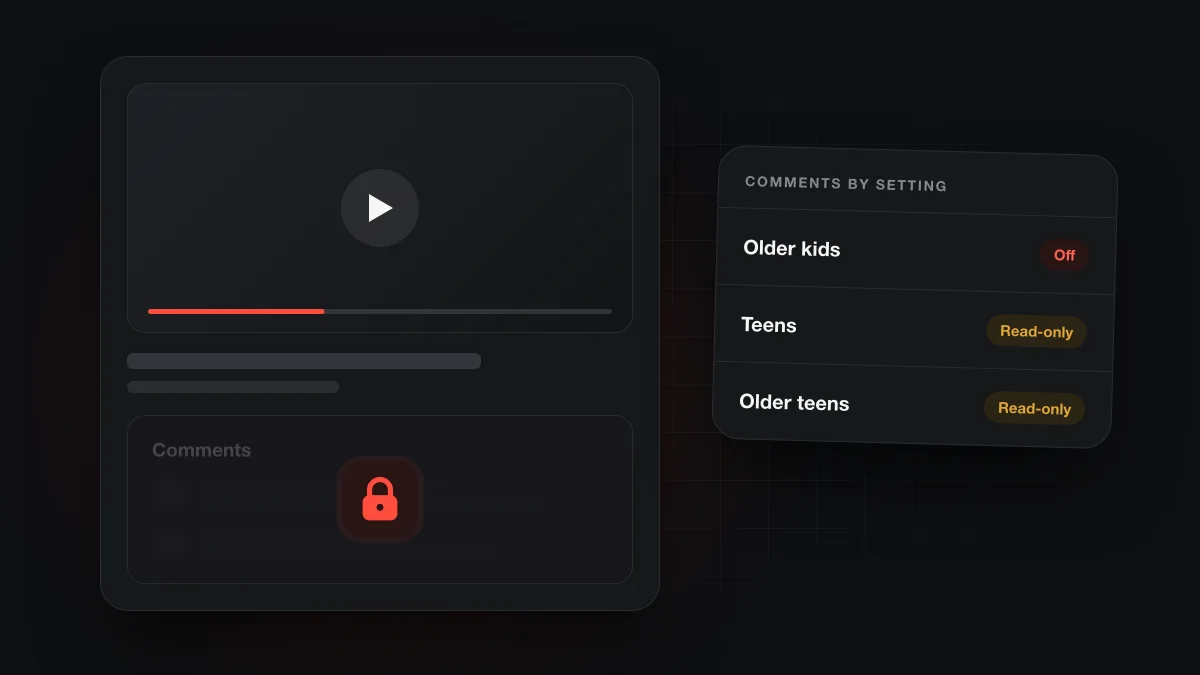 A video page mockup with its comment section collapsed behind a closed padlock and a read-only label.